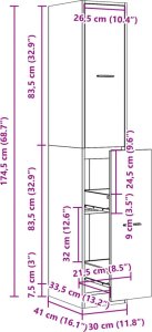vidaXL Szafka apteczna,brązowy dąb, 30x41x174,5 cm 10