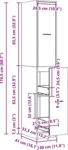 vidaXL Szafka apteczna,przydymiony dąb, 30x41x174,5 cm 10