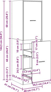 vidaXL Szafka apteczna,czarna, 40x41x144,5cm, materiał drewnopochodny 10