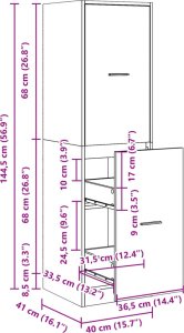 vidaXL Szafka apteczna,szarość betonu, 40x41x144,5 cm 10