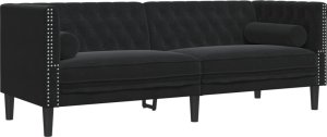 vidaXL Sofa Chesterfield z wałkami, trzyosobowa, czarna, aksamit 2