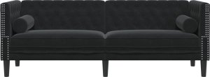 vidaXL Sofa Chesterfield z wałkami, trzyosobowa, czarna, aksamit 4