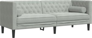 vidaXL Sofa Chesterfield z wałkami, trzyosobowa, jasnoszara, aksamit 2