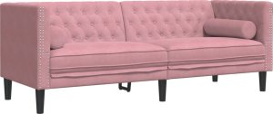 vidaXL Sofa Chesterfield z wałkami, trzyosobowa, różowa, aksamit 2