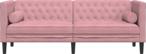 vidaXL Sofa Chesterfield z wałkami, trzyosobowa, różowa, aksamit 4