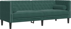 vidaXL Sofa Chesterfield z wałkami, 3-osobowa, ciemnozielona, aksamit 2