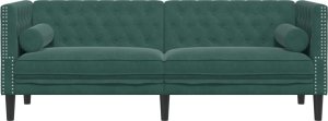 vidaXL Sofa Chesterfield z wałkami, 3-osobowa, ciemnozielona, aksamit 4