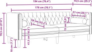 vidaXL Sofa Chesterfield z wałkami, 3-osobowa, ciemnozielona, aksamit 9