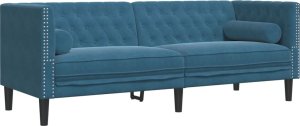 vidaXL Sofa Chesterfield z wałkami, trzyosobowa, niebieska, aksamit 2