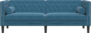 vidaXL Sofa Chesterfield z wałkami, trzyosobowa, niebieska, aksamit 4