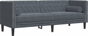 vidaXL Sofa Chesterfield z wałkami, trzyosobowa, ciemnoszara, aksamit 2