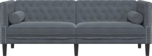 vidaXL Sofa Chesterfield z wałkami, trzyosobowa, ciemnoszara, aksamit 4
