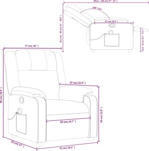 vidaXL Rozkładany fotel masujący, kremowy, obity tkaniną 12