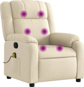 vidaXL Rozkładany fotel masujący, kremowy, obity tkaniną 2