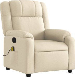 vidaXL Rozkładany fotel masujący, kremowy, obity tkaniną 3