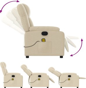 vidaXL Rozkładany fotel masujący, kremowy, obity tkaniną 5