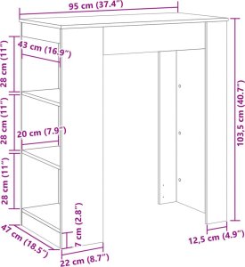 vidaXL Stolik barowy z półkami, biały, 95x47x103,5 cm 8