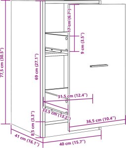 vidaXL Szafka apteczna, dąb artisian, 40x41x77,5 cm 10