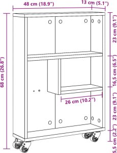 vidaXL Wąski wózek pomocniczy, brązowy dąb, 48x13x68 cm 10