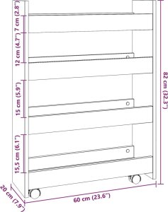 vidaXL Wąski wózek pomocniczy, 4-poziomowy, brązowy dąb 9