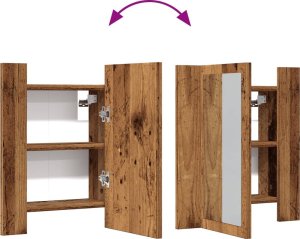 vidaXL Szafka łazienkowa z lustrem i LED, stare drewno, 40x12x45 cm 11