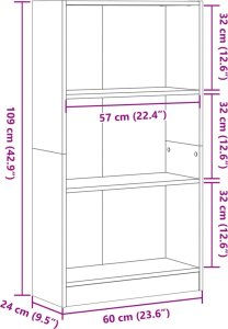 vidaXL Regał, dąb sonoma, 60x24x109 cm, materiał drewnopochodny 9