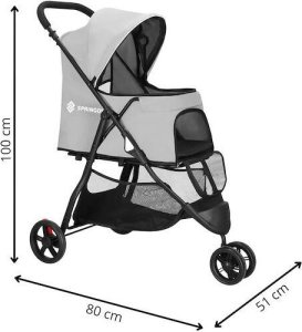 Springos Wózek transportowy dla zwierząt do 15 kg transporter dla psa, kota czarno - szary UNIWERSALNY 14