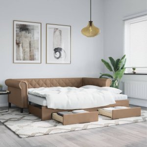 vidaXL vidaXL Sofa rozsuwana z szufladami, cappuccino, 90x200 cm, ekoskóra 1