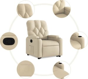 vidaXL vidaXL Podnoszony fotel rozkładany, kremowy, obity tkaniną 8