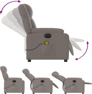 vidaXL vidaXL Rozkładany fotel masujący, elektryczny, kolor taupe, tkanina 6