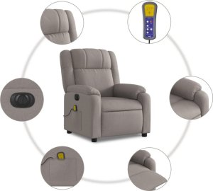 vidaXL vidaXL Rozkładany fotel masujący, elektryczny, kolor taupe, tkanina 7