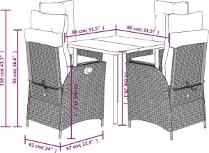vidaXL 5-cz. zestaw mebli ogrodowych z poduszkami, brązowy, polirattan 9