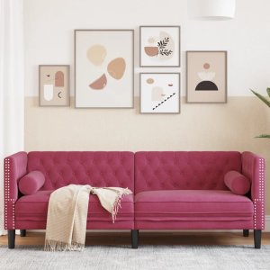 vidaXL vidaXL Sofa Chesterfield z wałkami, trzyosobowa, bordowa, aksamit 1