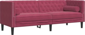vidaXL vidaXL Sofa Chesterfield z wałkami, trzyosobowa, bordowa, aksamit 2