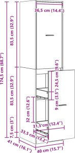 vidaXL Szafka apteczna,biała, 40x41x174,5 cm, materiał drewnopochodny 9