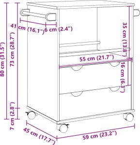 vidaXL vidaXL Wózek kuchenny OTTA, 71x45x80 cm, lite drewno sosnowe 9
