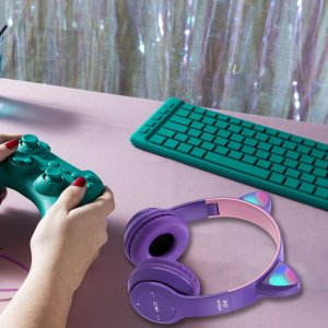 Słuchawki Retoo SŁUCHAWKI DLA DZIECI BLUETOOTH KOCIE USZY KOT LED RGB NAUSZNE MIKROFON 12