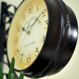 Retoo ZEGAR DWUSTRONNY ŚCIENNY DWORCOWY RETRO METALOWY CZARNY VINTAGE DESIGN 24CM 12