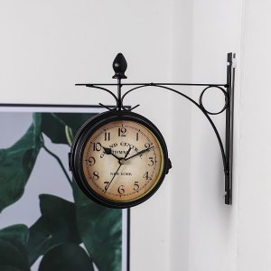 Retoo ZEGAR DWUSTRONNY ŚCIENNY DWORCOWY RETRO METALOWY CZARNY VINTAGE DESIGN 24CM 14