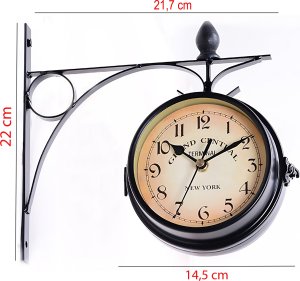 Retoo ZEGAR DWUSTRONNY ŚCIENNY DWORCOWY RETRO METALOWY CZARNY VINTAGE DESIGN 24CM 16