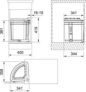 Franke Šiukšliadėžė FRANKE, Sorter, Pivot 27 l. 2