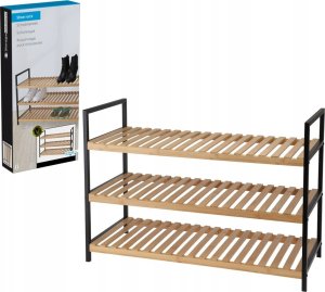 Storage Solutions Półka na buty, 3 poziomy, bambus i metalowy stelaż, 70 x 30 x 48,5 cm 2
