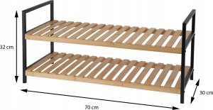 Storage Solutions Półka na buty, 2 poziomy, bambus i metalowy stelaż, 70 x 30 x 32 cm 3