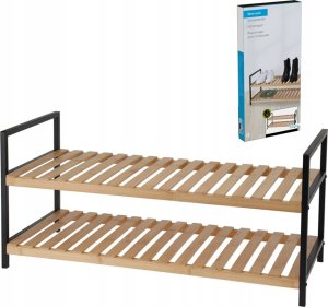 Storage Solutions Półka na buty, 2 poziomy, bambus i metalowy stelaż, 70 x 30 x 32 cm 4