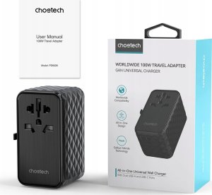 Choetech Adapter podróżny Choetech PD6028 EU / US / AUS / UK 2x USB-C 2x USB-A 100W - czarny 2