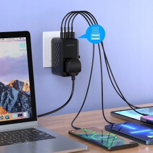 Choetech Adapter podróżny Choetech PD6028 EU / US / AUS / UK 2x USB-C 2x USB-A 100W - czarny 5