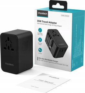 Choetech Adapter podróżny Choetech PD5020 35W EU / US / AUS / UK z wbudowanym kablem USB-C - czarny 3