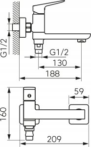 Bateria wannowa Ferro BVI1RVLBL / / VITTO VERDELINE / BAT. WANNOWA, SKŁADANA WYLEWKA, PRZEŁĄCZNIK W WYLEWCE CZARNA / 2