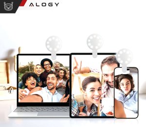 Lampka USB Alogy Lampka LED Mini Selfie Ring Klips do nagrywania robienia zdjęć do telefonu z klipsem Biała 3