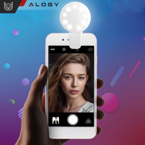 Lampka USB Alogy Lampka LED Mini Selfie Ring Klips do nagrywania robienia zdjęć do telefonu z klipsem Biała 10